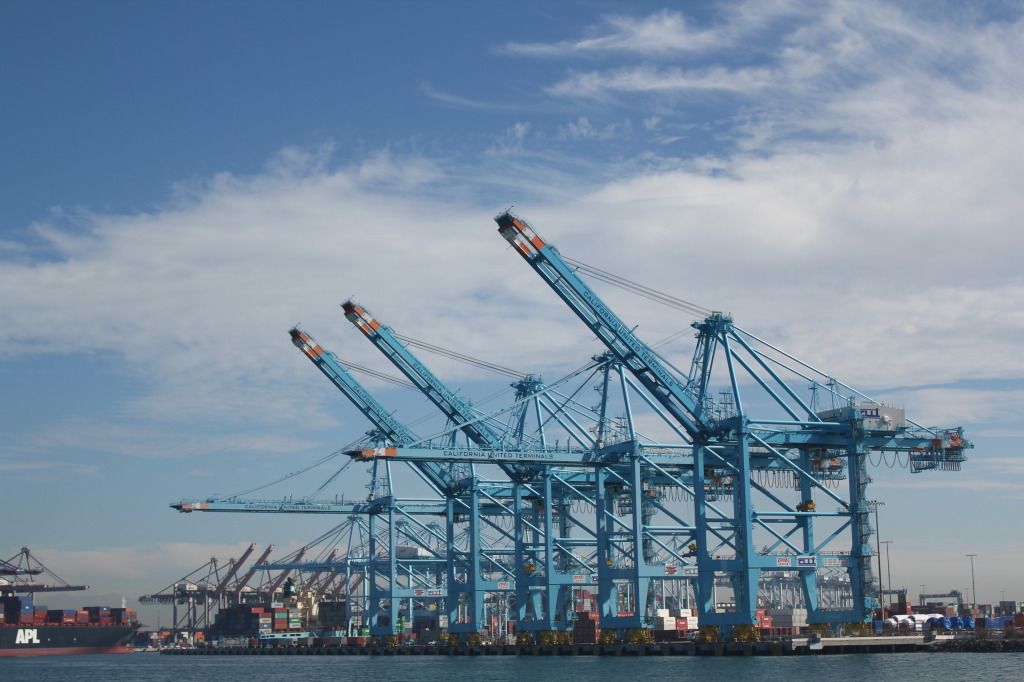 Giant cranes at the Port of Los Angeles help transfer containers from ship to truck. | Daina Beth Solomon