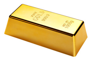 Photo of a 1kg gold bar isolated on a white background with clipping path